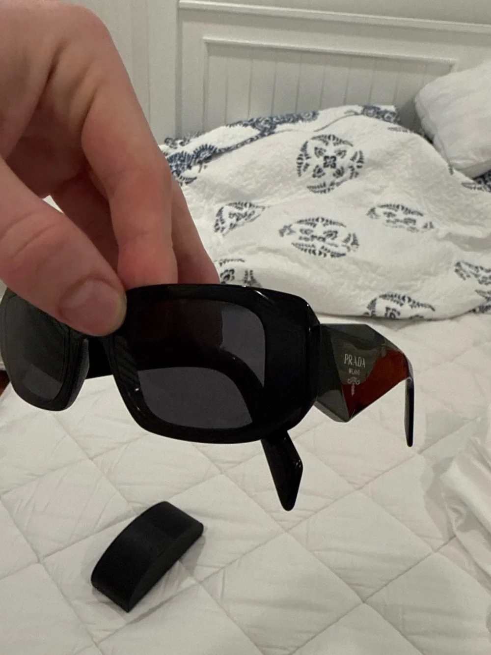Prada Glossy Black Rectangular Sunglasses with Black Case